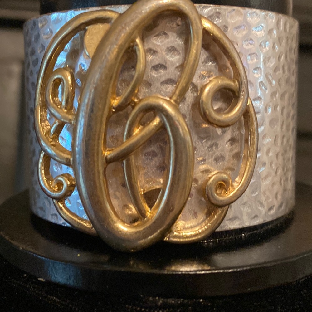 Vintage Mexican Silver & gold tone C emblem bracelet/Cuff